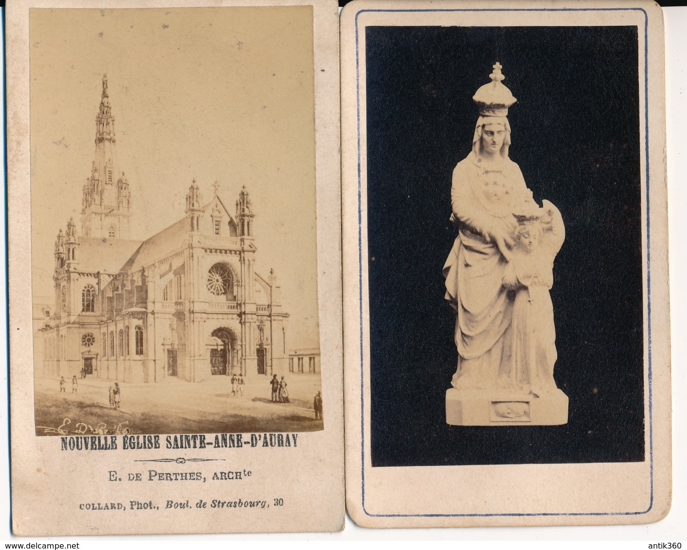 Lot De 2 Photographies Anciennes CDV XIXe C.1870 Sculpture Litanies De Sainte Anne + Nouvelle Eglise Saint Anne D'Auray - Old (before 1900)