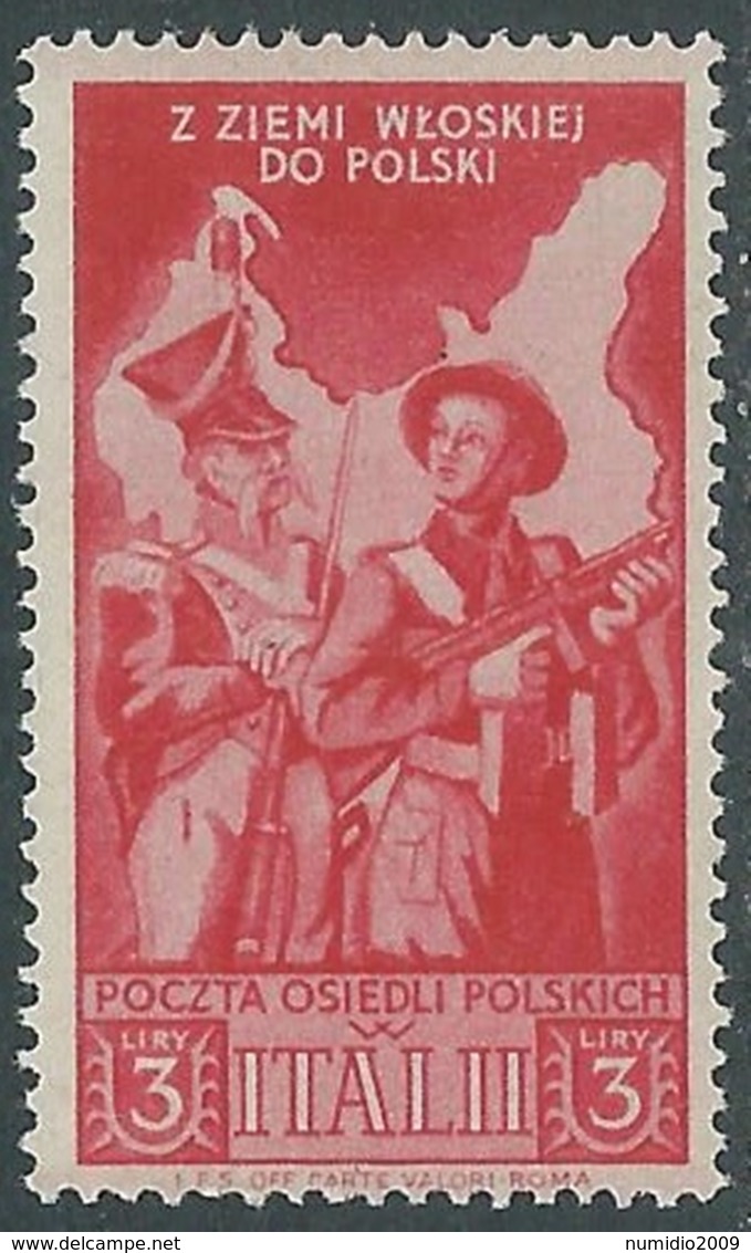 1946 CORPO POLACCO SOCCORSO DI GUERRA 3 LIRE MNH ** - RA23-7 - 1946-47 Corpo Polacco Periode