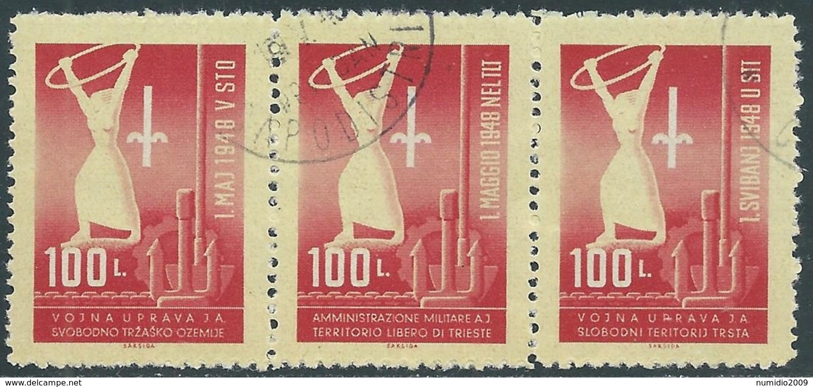 1948 TRIESTE B USATO PRIMO MAGGIO TRITTICO - RA18-8 - Used