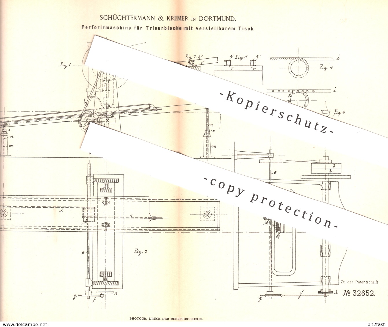 Original Patent - Schüchtermann & Kremer , Dortmund , 1884 , Perforiermaschine Für Trieurbleche | Blech , Metall - Documents Historiques