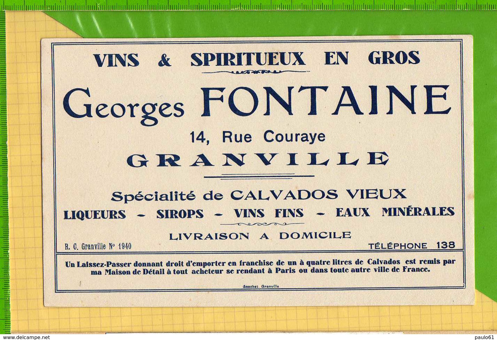 Buvard & Blotting Paper :Vins GEORGES FONTAINE GRANVILLE - Liqueur & Bière