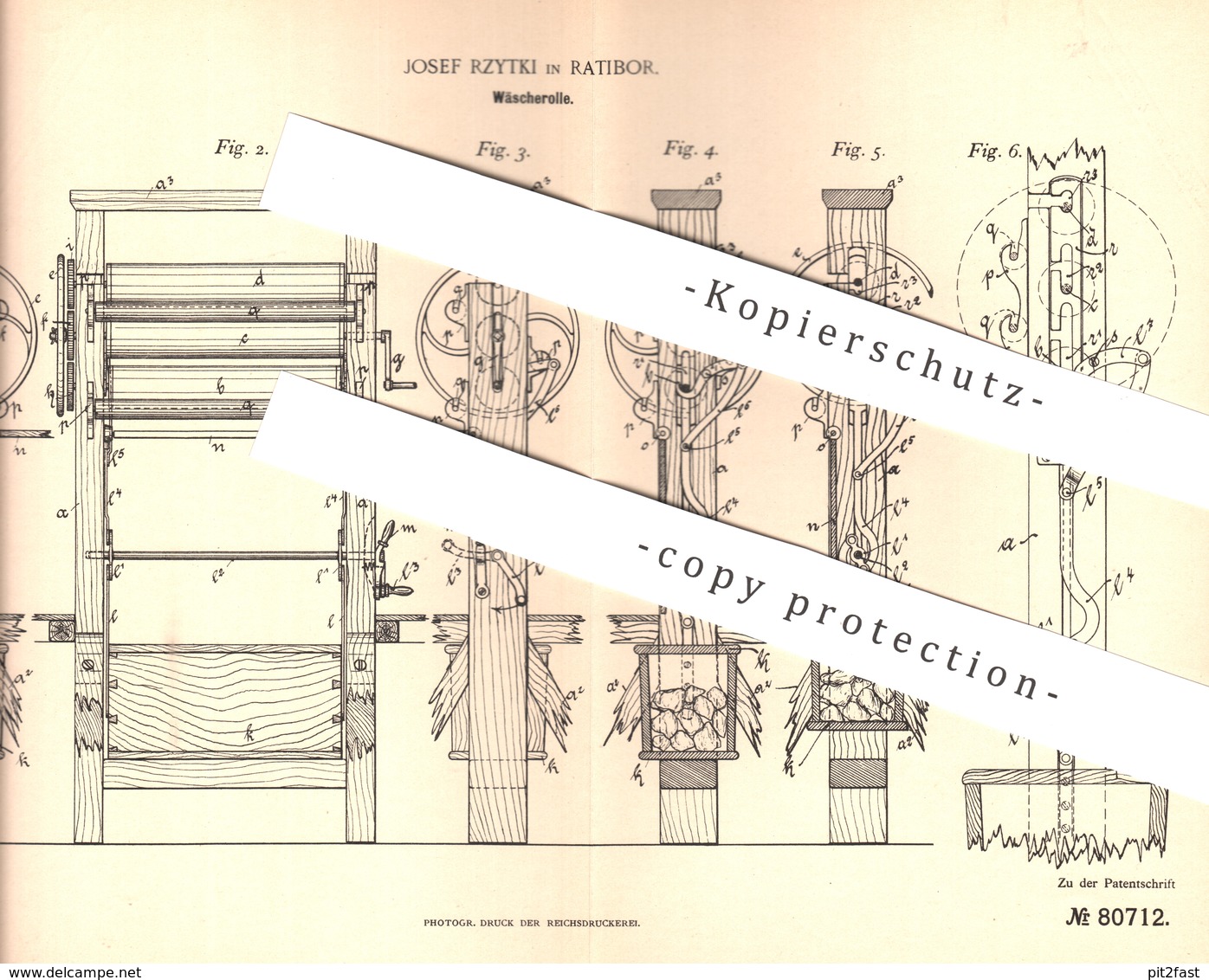 Original Patent - Josef Rzytki , Ratibor / Polen , 1893 , Wäscherolle | Wäsche , Wäschemangel , Mangel | Wäscherei !! - Historische Dokumente