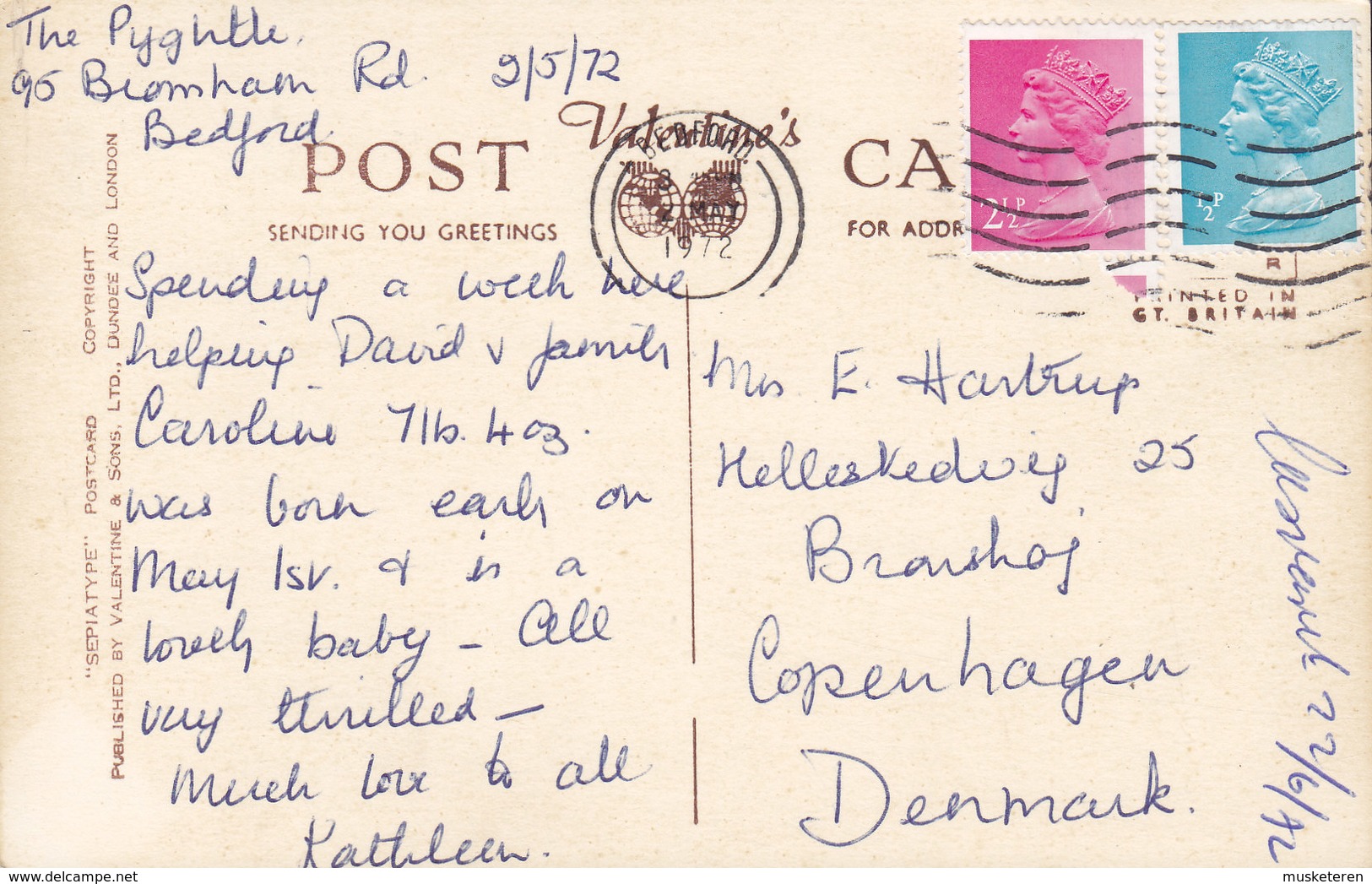 United Kingdom PPC Bedford 'Sepiatype' Valentine & Sons BEDFORD 1972 BRØNSHØJ Denmark (2 Scans) - Bedford