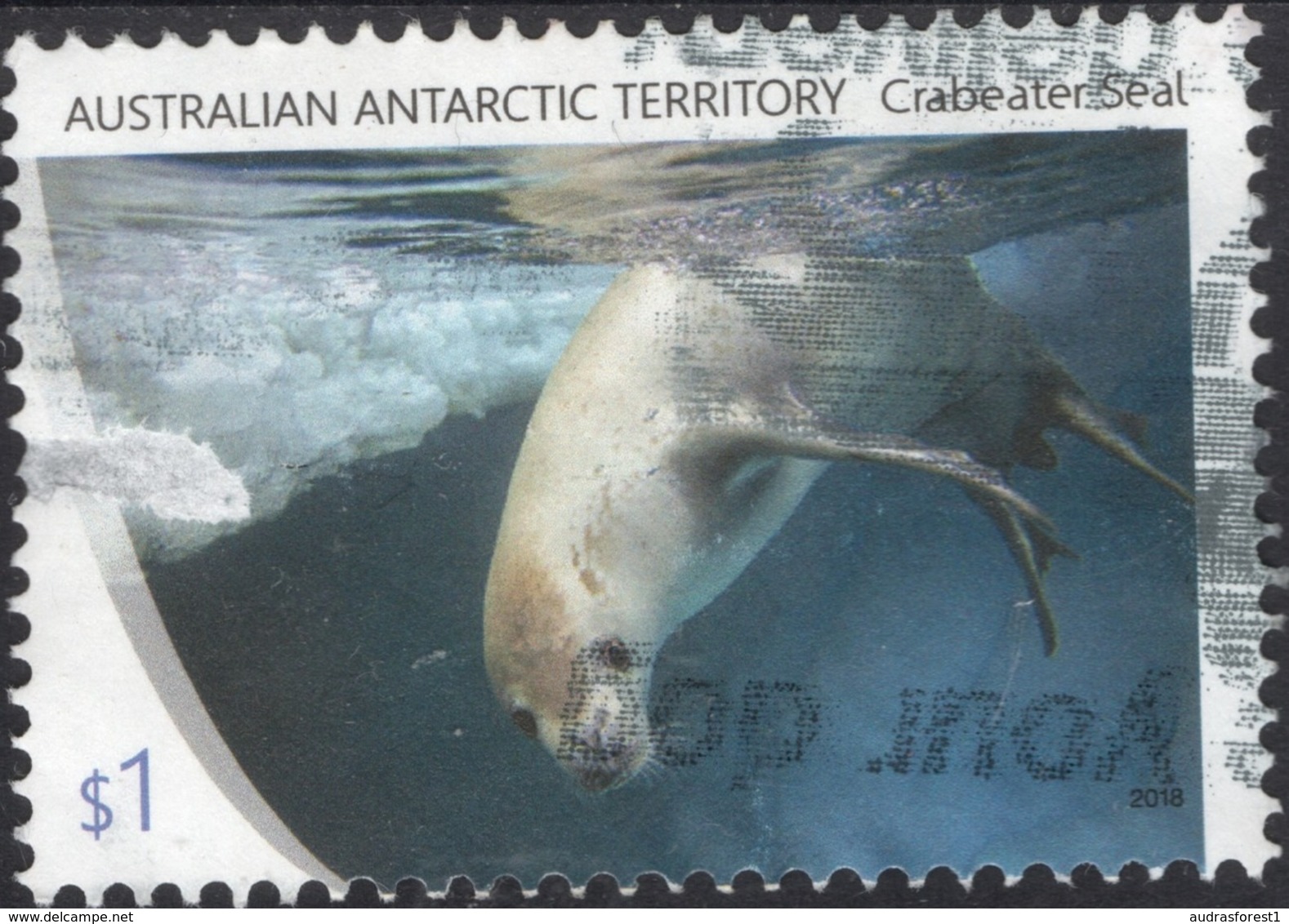 2018 $1.00 Value AAT AUSTRALIA CRABEATER SEAL Postally Used Stamp, THINNED At Left, YT No. 252 - Oblitérés