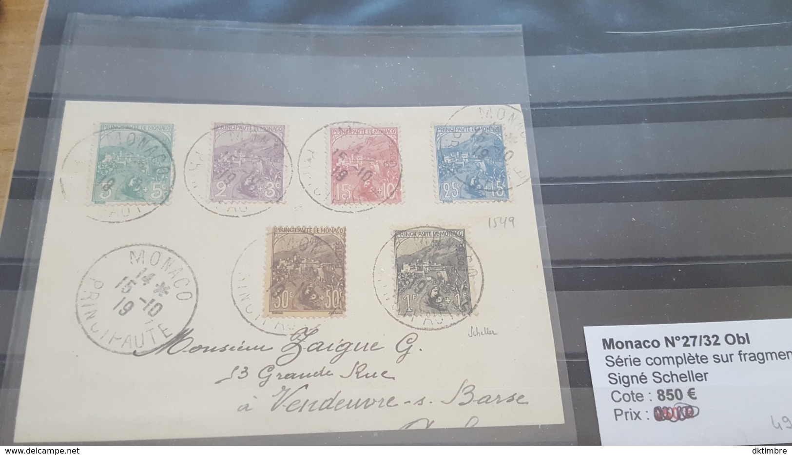 LOT 466201 TIMBRE DE MONACO OBLITERE N°27 A 32 SIGNE SCHELLER BLOC - Neufs