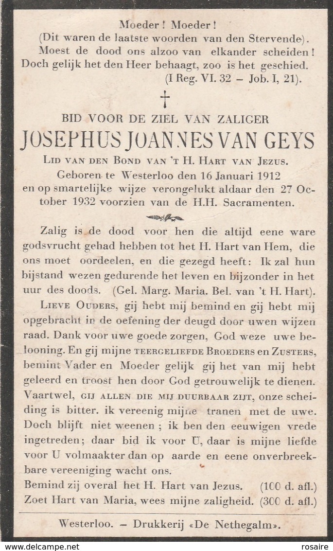 Josephus Joannes Van Geys-westerloo 1932 - Images Religieuses