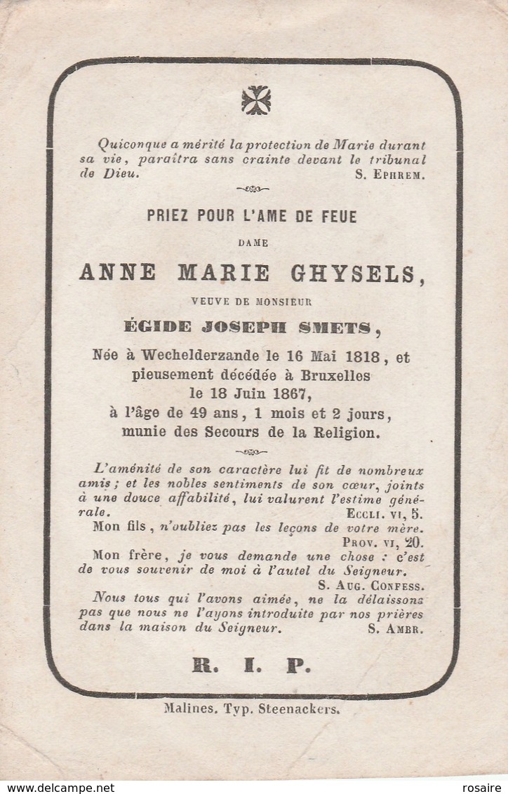 Anne Marie Ghysels-wechelderzande-bruxelles 1867 - Images Religieuses