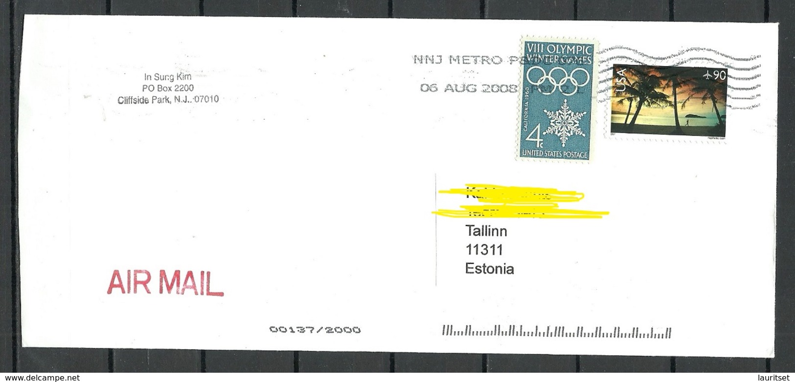 USA 2008 Cover To ESTONIA Olympic Winter Games 1960 California Etc - Inverno1960: Squaw Valley