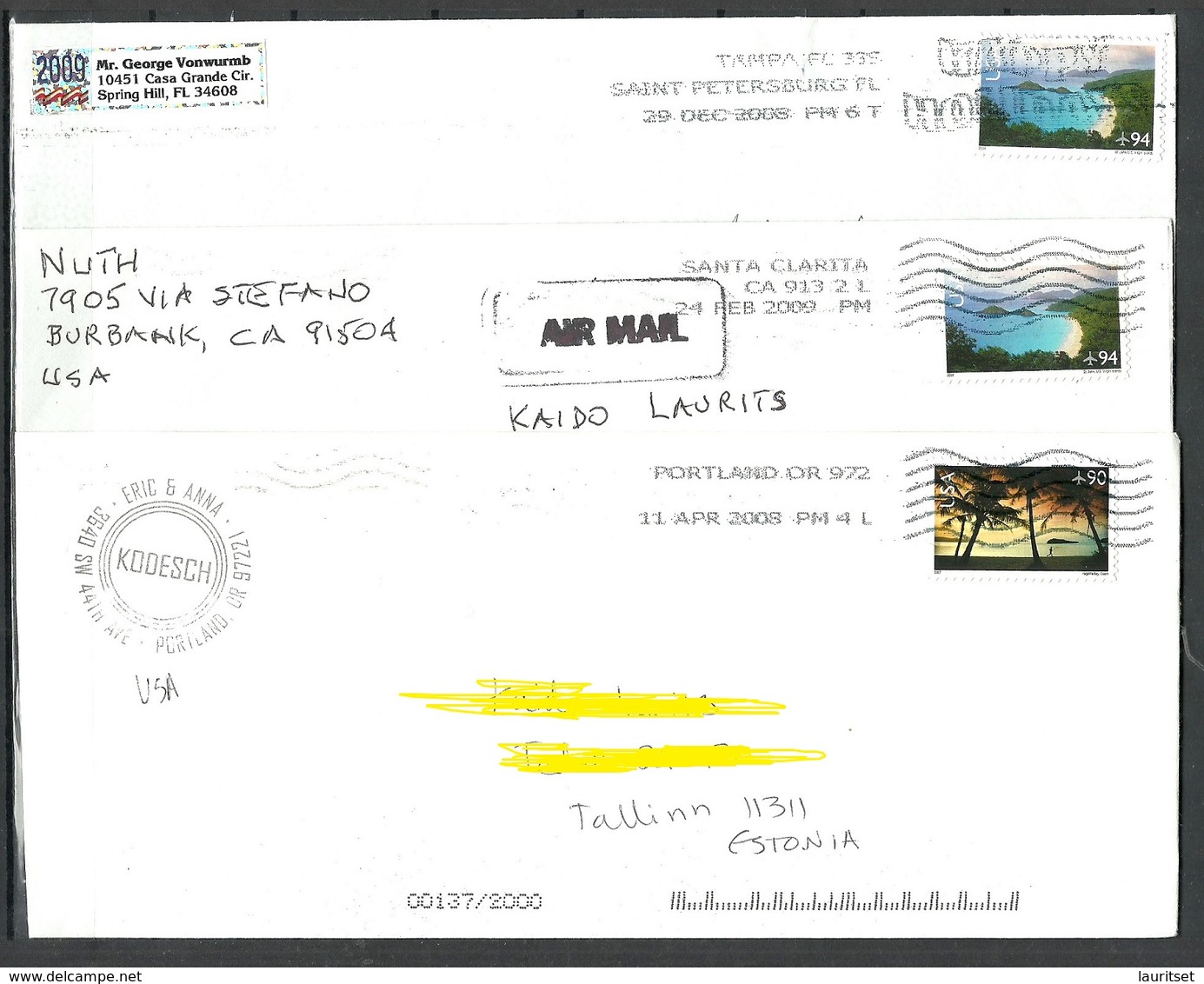 USA 2008/09 - 3 Covers To ESTONIA - Lettres & Documents