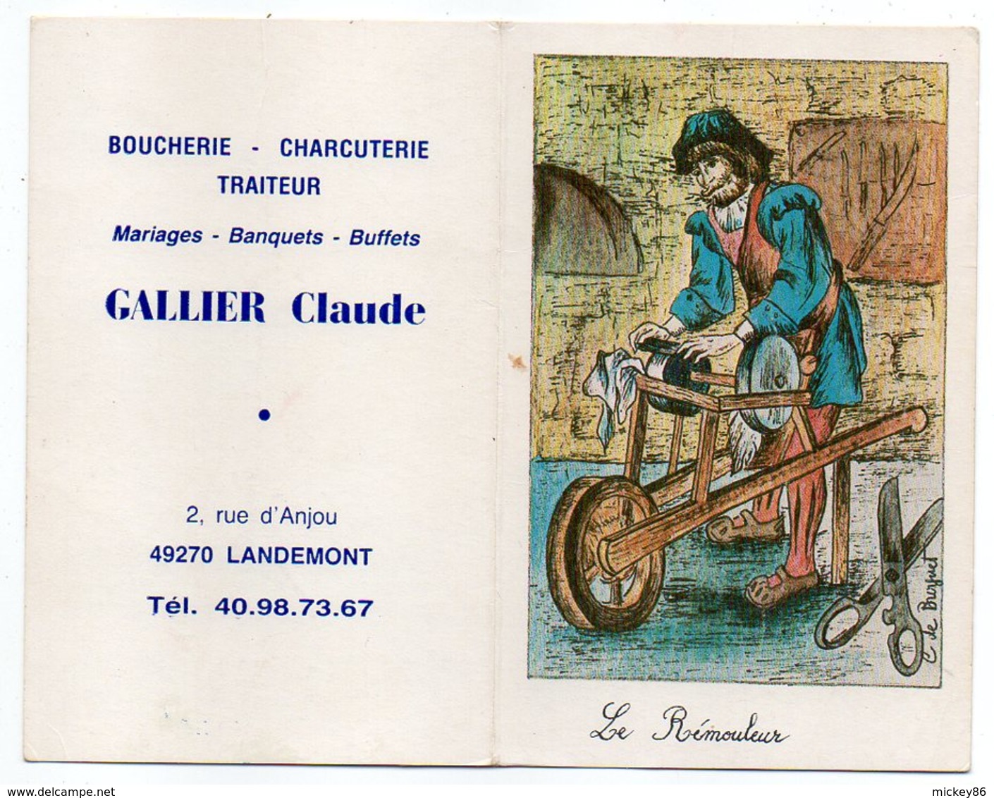 1987-LANDEMONT - 49 --Gallier Claude --Boucherie-Charcuterie --calendrier Pt Ft --Le Rémouleur (vieux Métiers) - Small : 1981-90