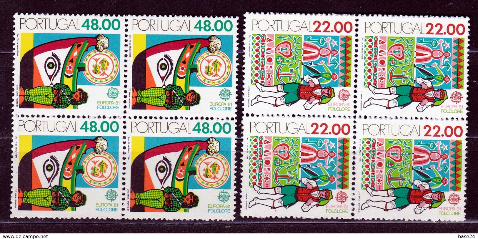 1981 Portogallo Portugal EUROPA CEPT EUROPE 4 Serie Di 2v. In Quartina MNH** Bl.4 - 1981