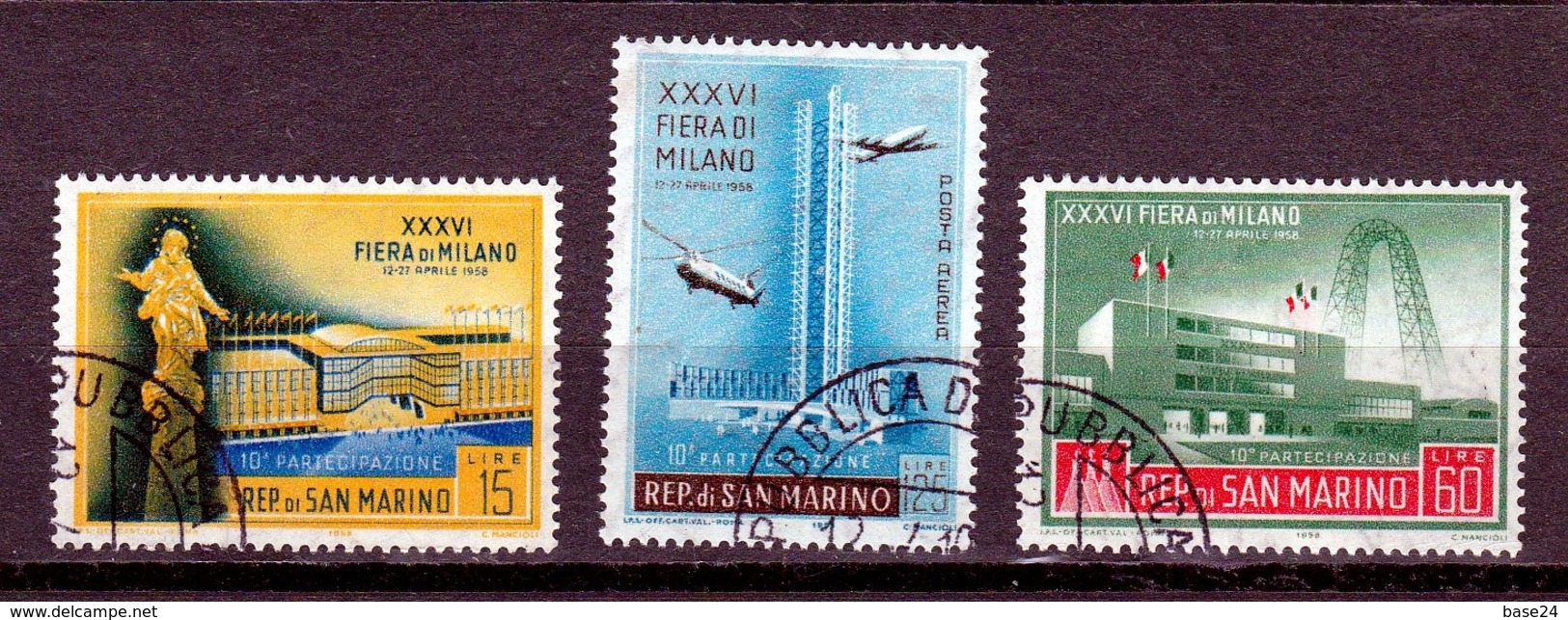 1958 San Marino Saint Marin FIERA DI MILANO Serie Di 3v. Usata USED - Gebruikt