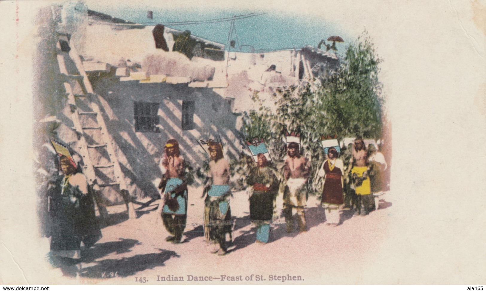 Native American Indians Dance Feast Of St. Stephen US Southwest, C1890s/1900s Vintage Private Mailing Postcard - Indianer