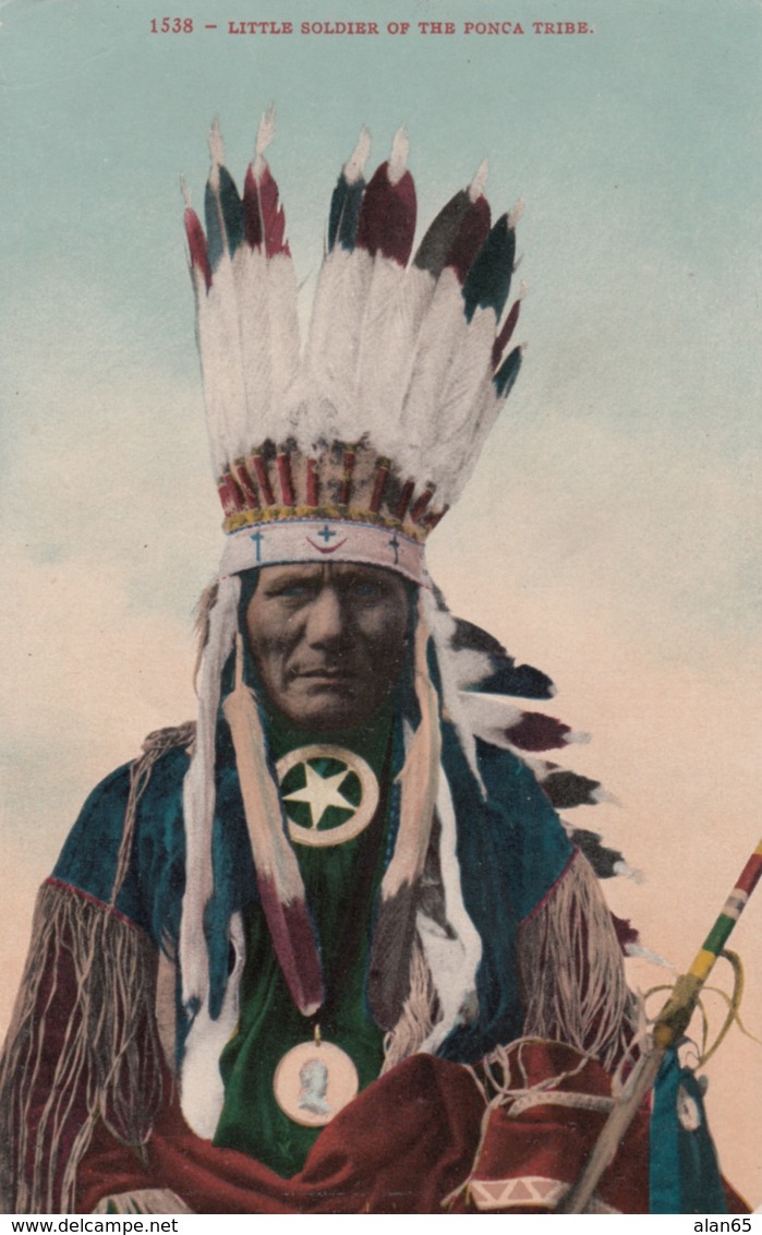 Native American Indian 'Little Soldier' Of Ponca Tribe, Headress, C1900s/10s Vintage Postcard - Indios De América Del Norte