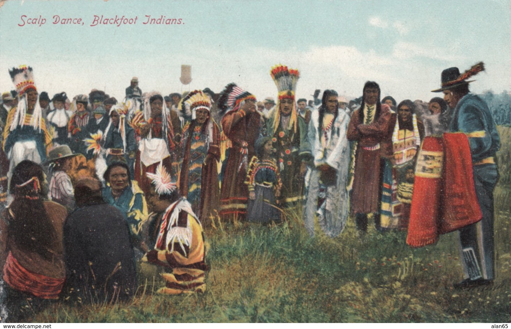 Native American Indians Blackfoot Tribe Scalp Dance Ceremony, C1900s Vintage Postcard - Native Americans