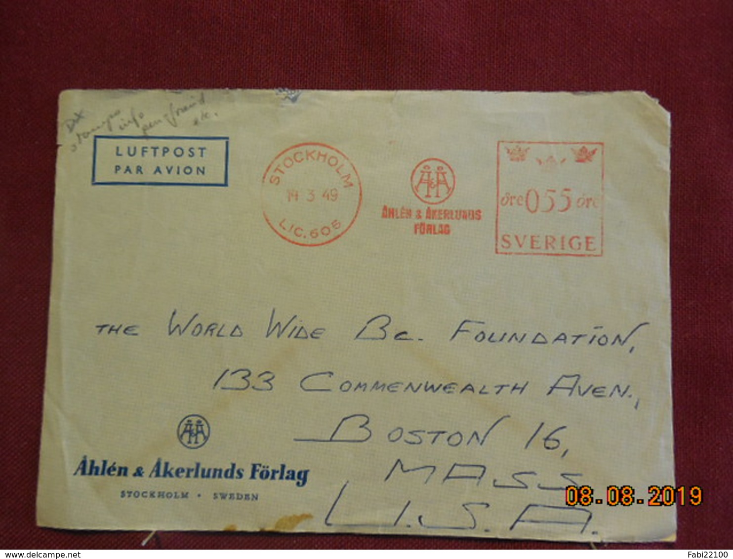 Lettre De 1949  à Destination De Boston Avec EMA - Andere & Zonder Classificatie