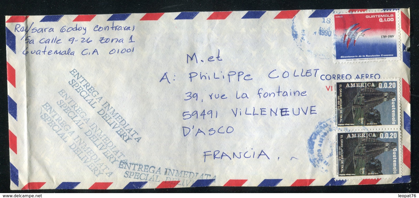 Guatemala - Enveloppe En Exprès Pour La France En 1990 - Réf AT 181 - Guatemala