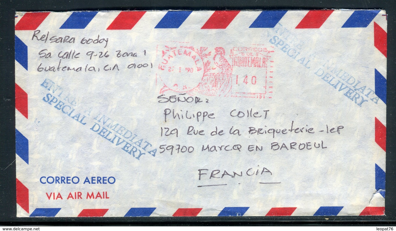 Guatemala - Enveloppe En Exprès Pour La France En 1990  - Réf AT 185 - Guatemala