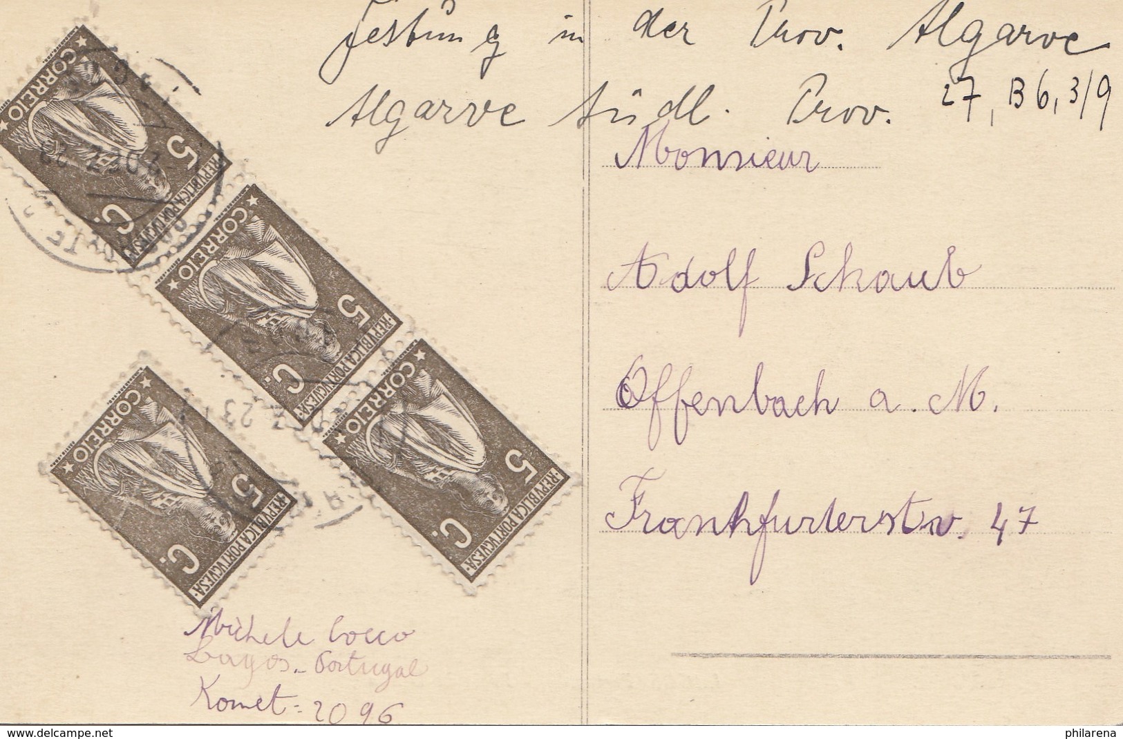 Portugal: 1923 Ansichtskarte Lagos Nach Offenbach - Sonstige & Ohne Zuordnung