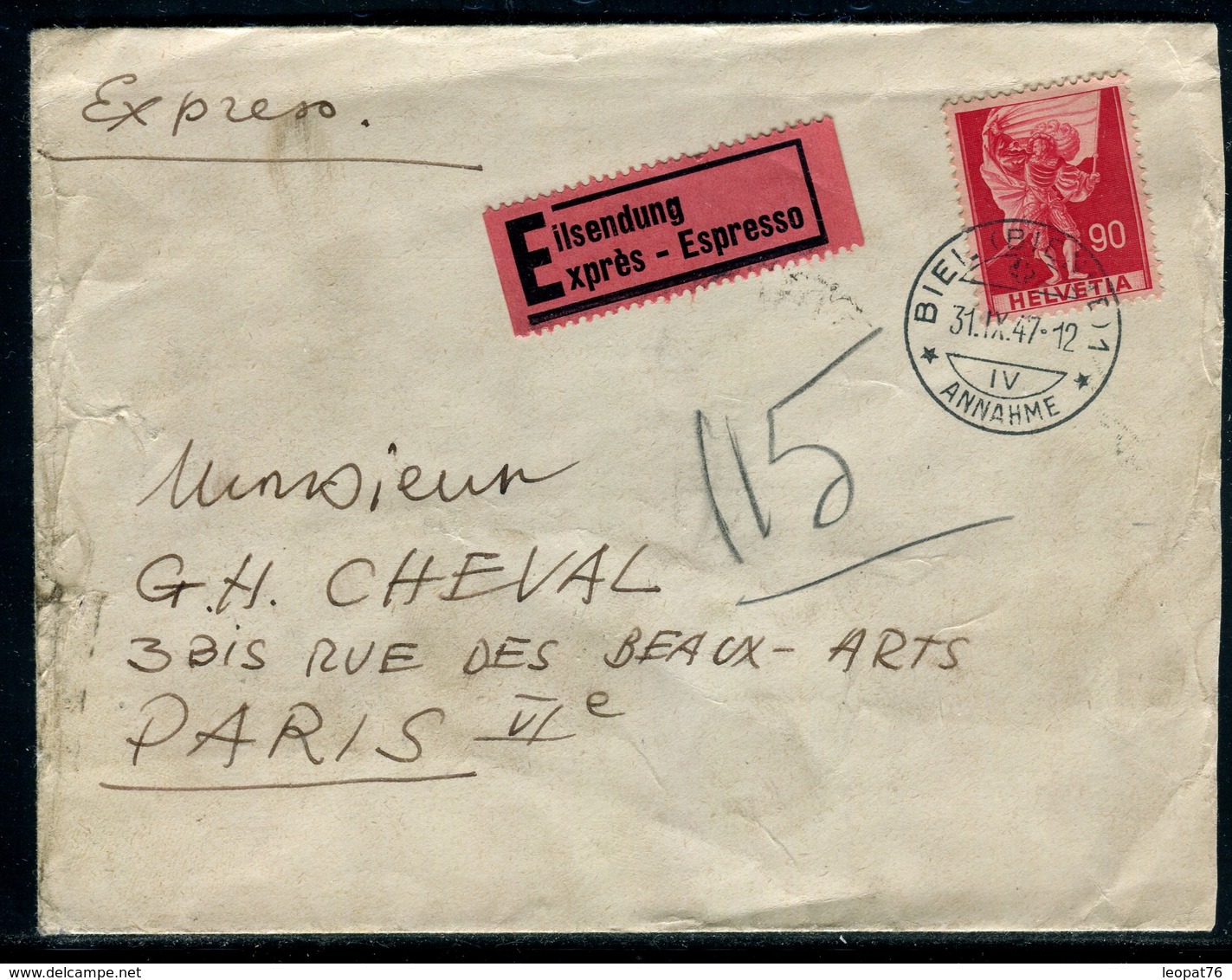 Suisse - Enveloppe En Exprès De Bienne Pour La France En 1947 - Réf AT 210 - Marcophilie