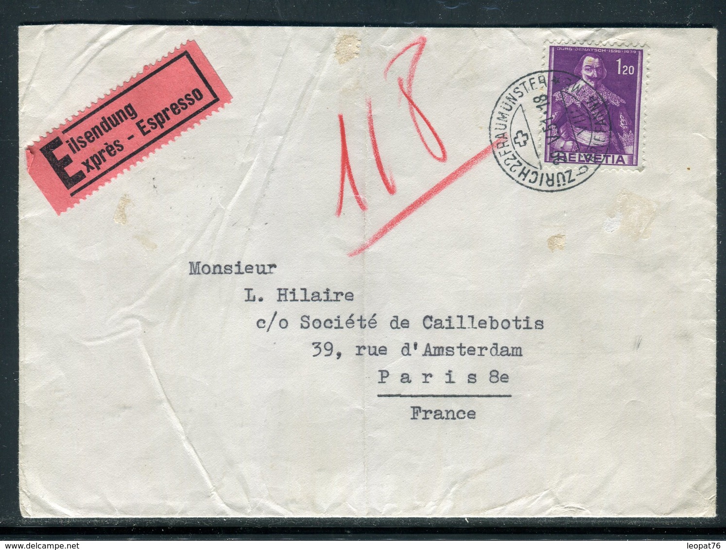 Suisse - Enveloppe En Exprès De Zurich Pour La France En 1951 - Réf AT 214 - Marcophilie