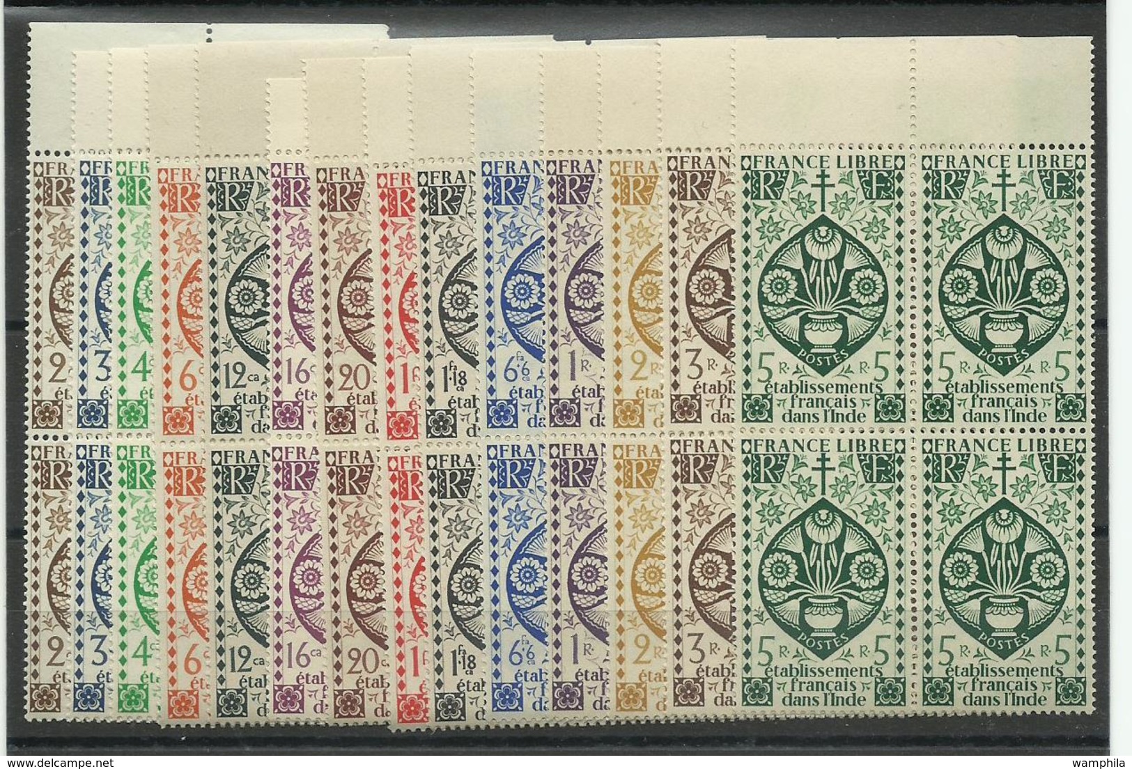 1942 Inde France Libre Série De Londres 217/ 230 Neufs ** Cote 64€ 80 En Blocs De 4 - Neufs