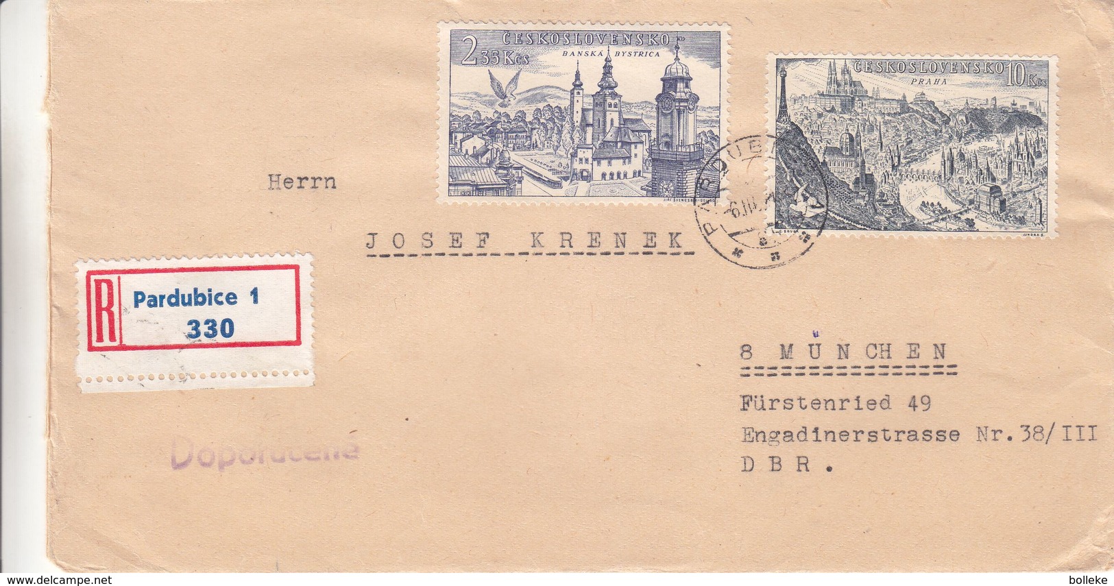 Tchècoslovaquie - Lettre Recom De 1955  ? - Oblit Pardubice - Château - Ponts - - Covers & Documents