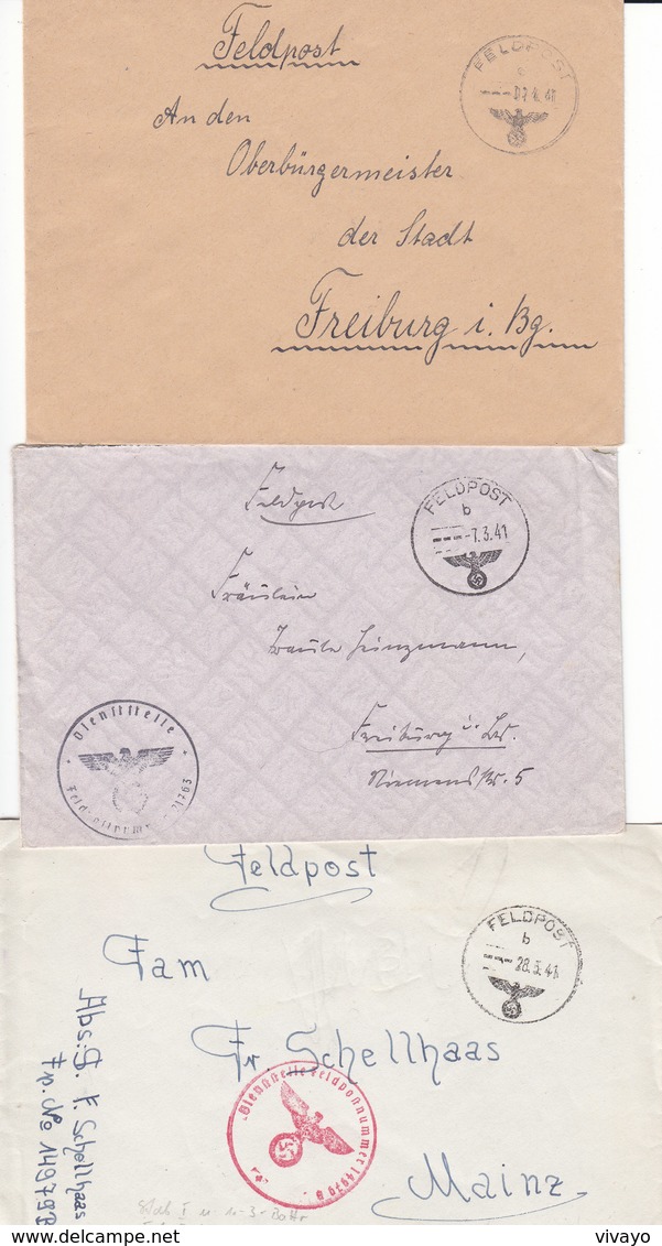 1941 - GERMANY - III REICH - FELDPOST - FIELD POST - CORREO DE CAMPAÑA - 3 COVERS - Briefe U. Dokumente