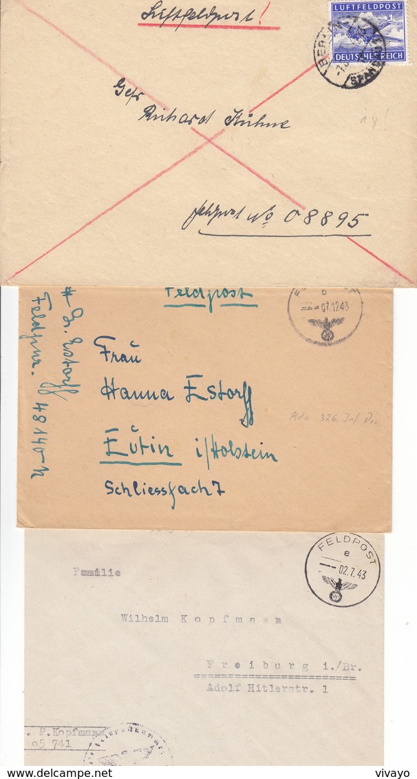 1943 - GERMANY - III REICH - FELDPOST - FIELD POST - CORREO DE CAMPAÑA - 3 COVERS - Briefe U. Dokumente