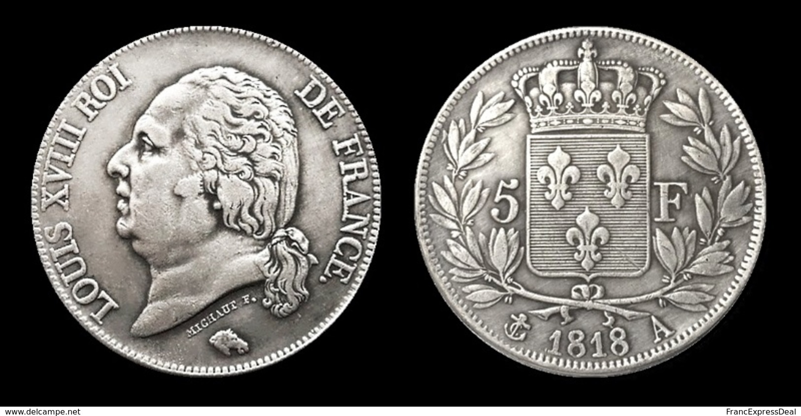 COPIE - 1 Pièce Plaquée ARGENT ( SILVER Plated Coin ) - France - Louis XVIII 5 Francs 1818 A - Autres & Non Classés