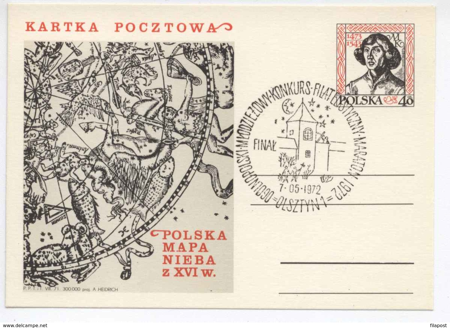 Poland 1972 Astronomy Copernicus On The Tower Frombork, Allenstein  /  Postal Stationery  Occas. Cancellation  H406 - Astronomy