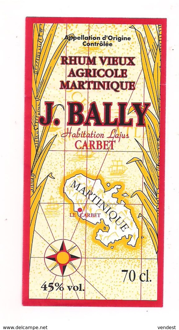 Etiquette Rhum Vieux  Agricole - J.Bally - 45% - 70cl. -Habitation Lajus, Carbet - MARTINIQUE - - Rum