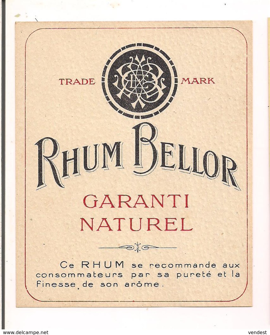 Etiquette Rhum Bellor - Garanti Naturel  - - Rum