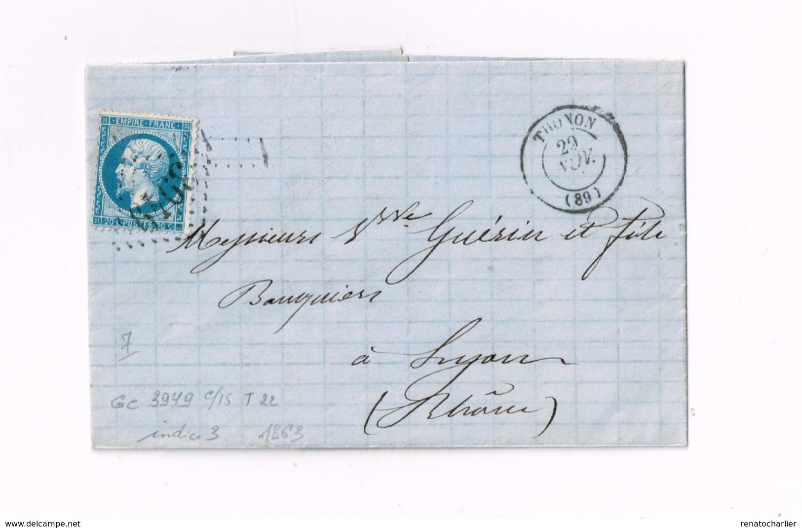 Lettre De Thonon à Lyon."Montcenis à Mâcon" - 1862 Napoléon III