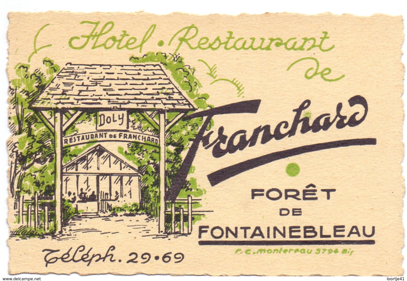 Pub Reclame - Kaart Carte Hotel Restaurant De Franchard - Foret De Fontainebleau - Publicités