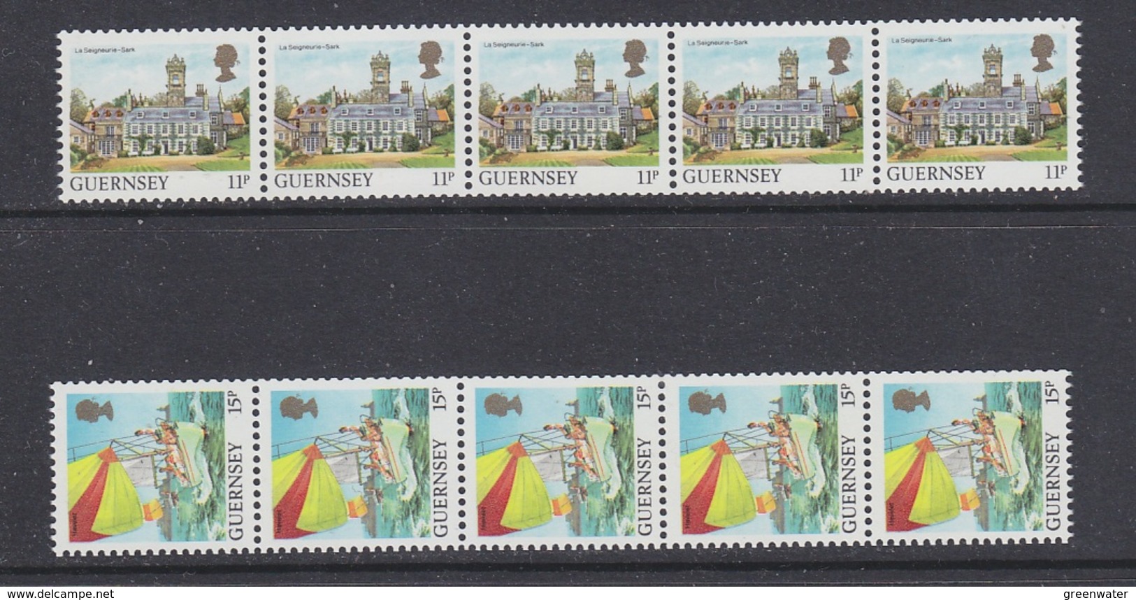 Guernsey 1987 Definitives Views Coil Stamps 2v Strip Of 5 ** Mnh (44098) - Guernsey