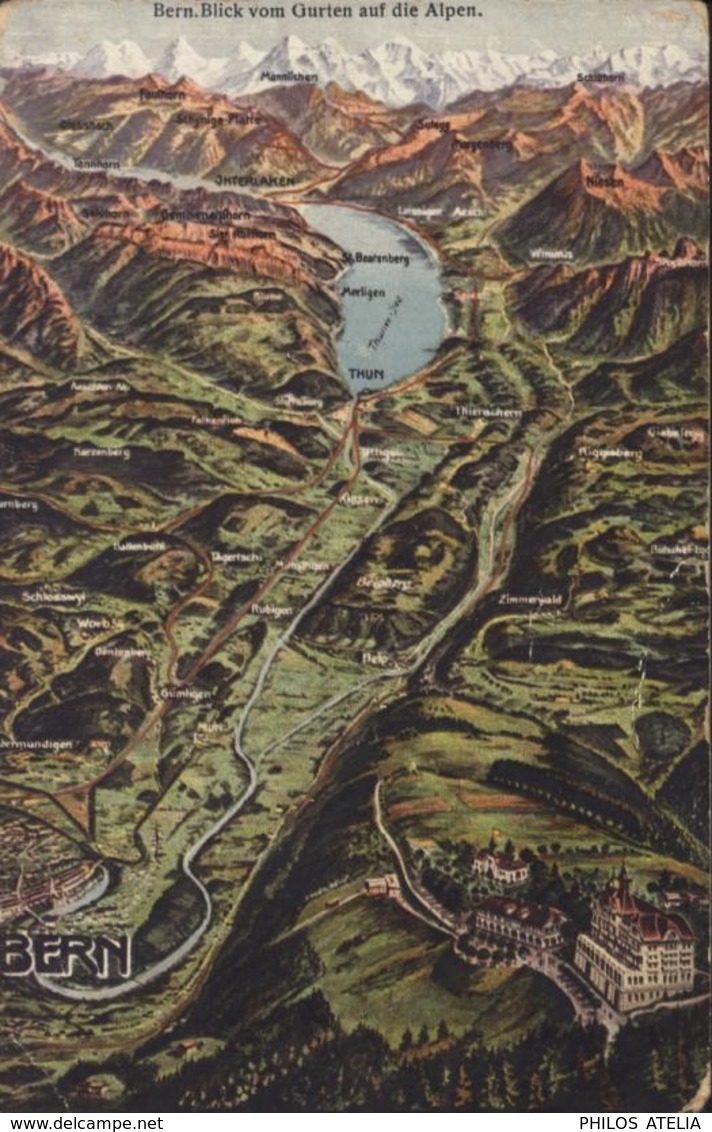 CP Franchise Militaire  Cachet Geb Sanitäts Kp V/3 Feldpost Bern 4 De 1928 CPA Bern Blick Vom Gurten Auf Die Alpen - Abstempelungen