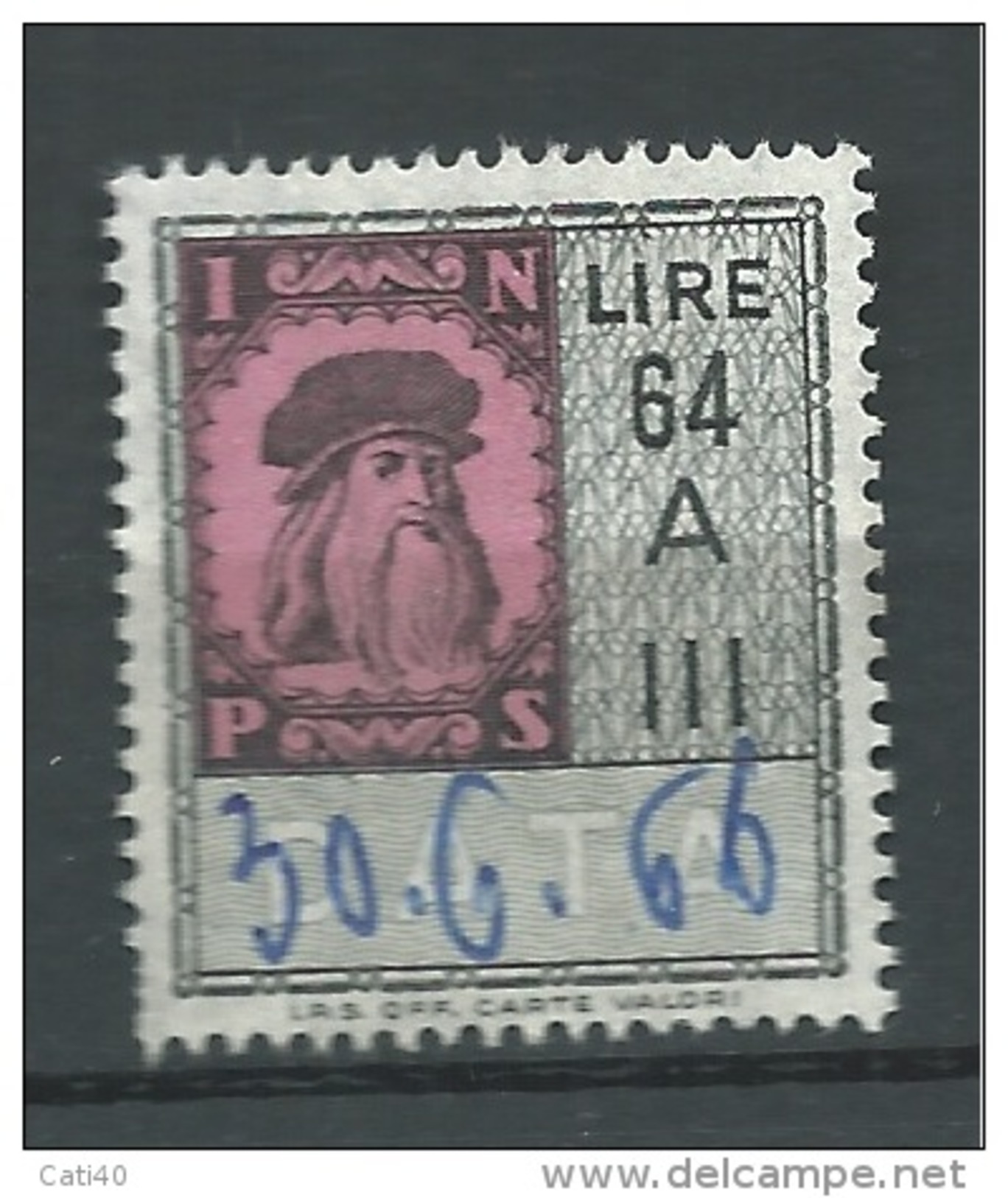 MARCA DA BOLLO- REVENUE - MARCHE INPS LEONARDO LIRE 64 A III - Revenue Stamps