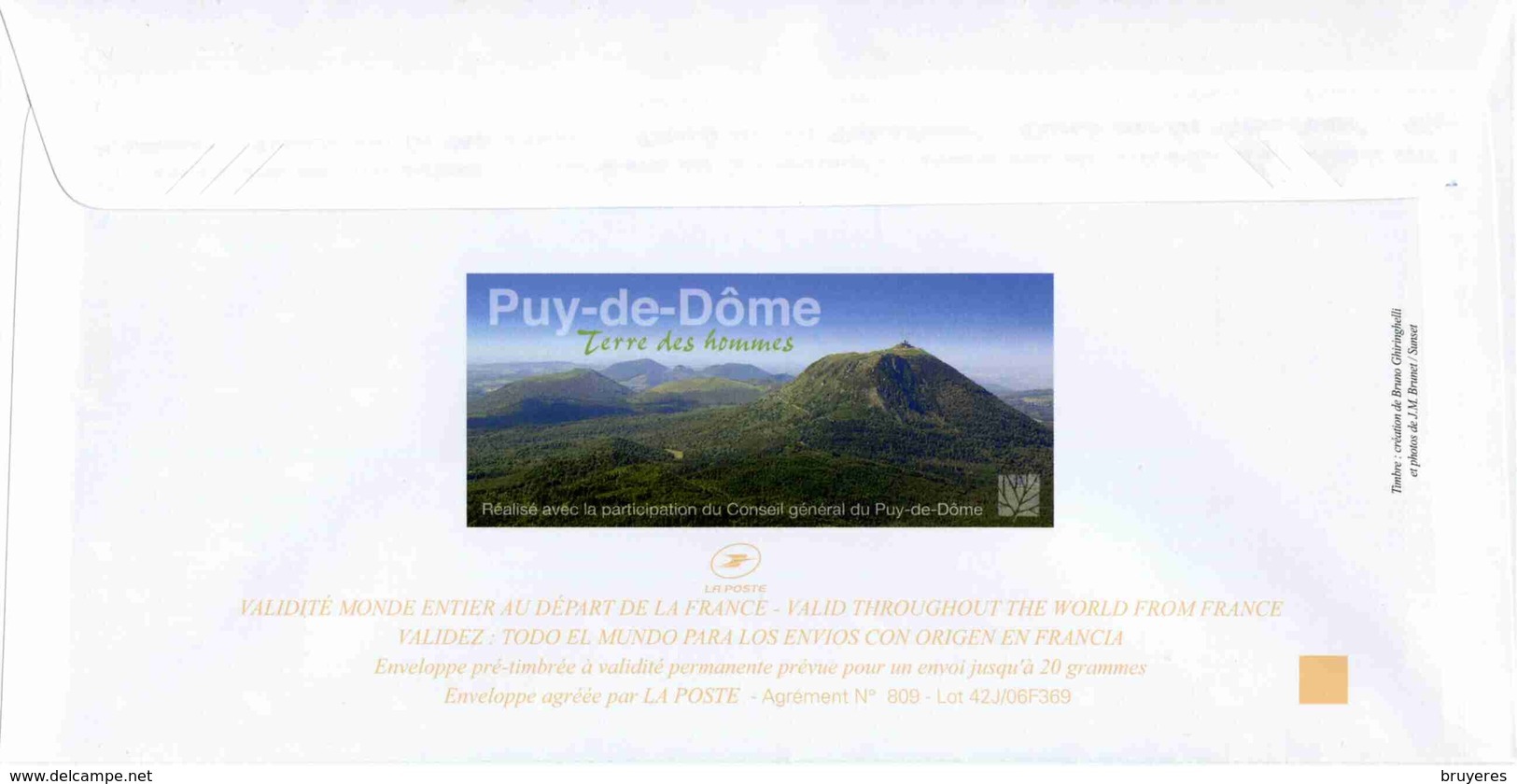 PAP De 2006 Avec Timbre "Les Volcans D'Auvergne" Sur Papier Satiné Et Illust. "Puy-de-Dôme - Le Puy De Pariou (1210 M)" - Volcanos