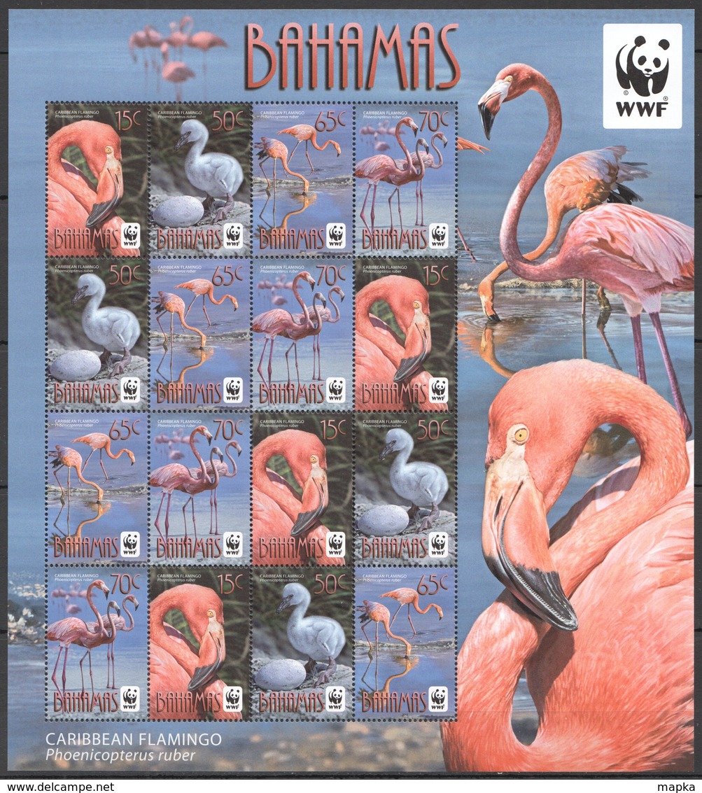 N716 2012 BAHAMAS WWF FAUNA BIRDS CARIBBEAN FLAMINGO #1447-50 !!! MICHEL 16 EURO !!! 1SH MNH - Autres & Non Classés