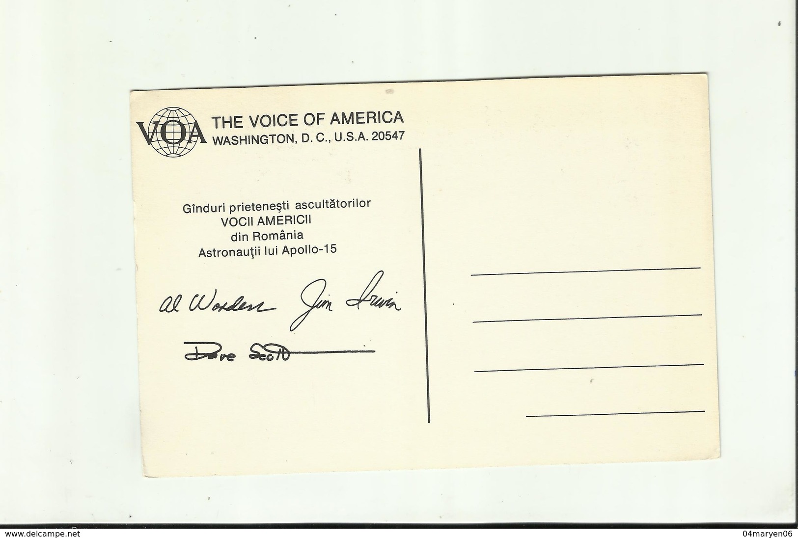 -  **VOA  THE  VOICE OF AMERICA--Astronautii  Lui Apollo - 15***David Scott, James Irwin En Alfred Worden. - Astronomie