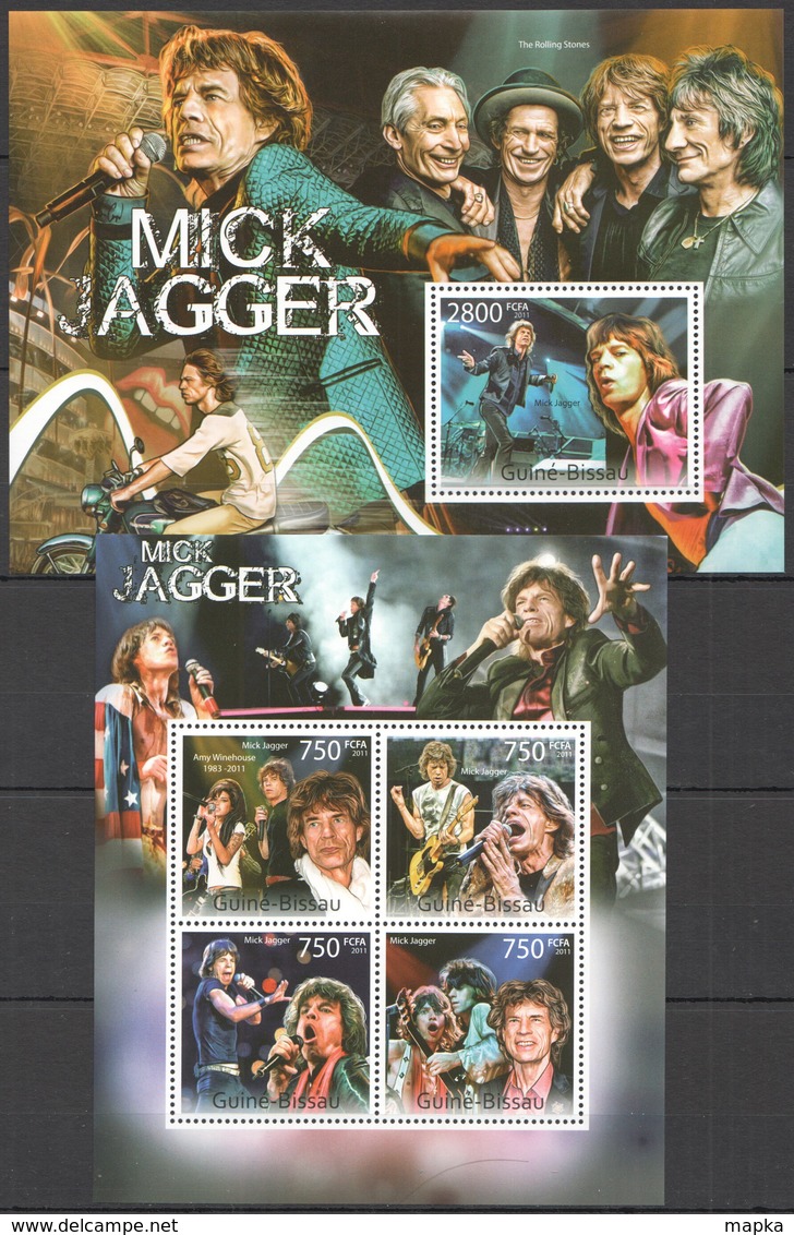 BC622 2011 GUINE GUINEA-BISSAU MUSIC LEGEND MICK JAGGER THE ROLING STONES 1BL+1KB MNH - Musik