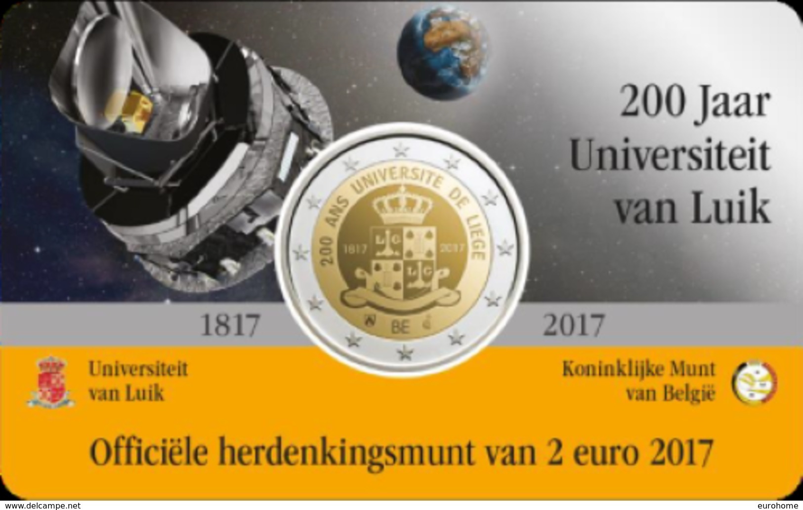 Belgie 2017  2 Euro Commemo 200 Jaar UNIV. Van Luik Nederlandstalige Versie    In Coincart   Extreme Rare !!! UNC - Belgique