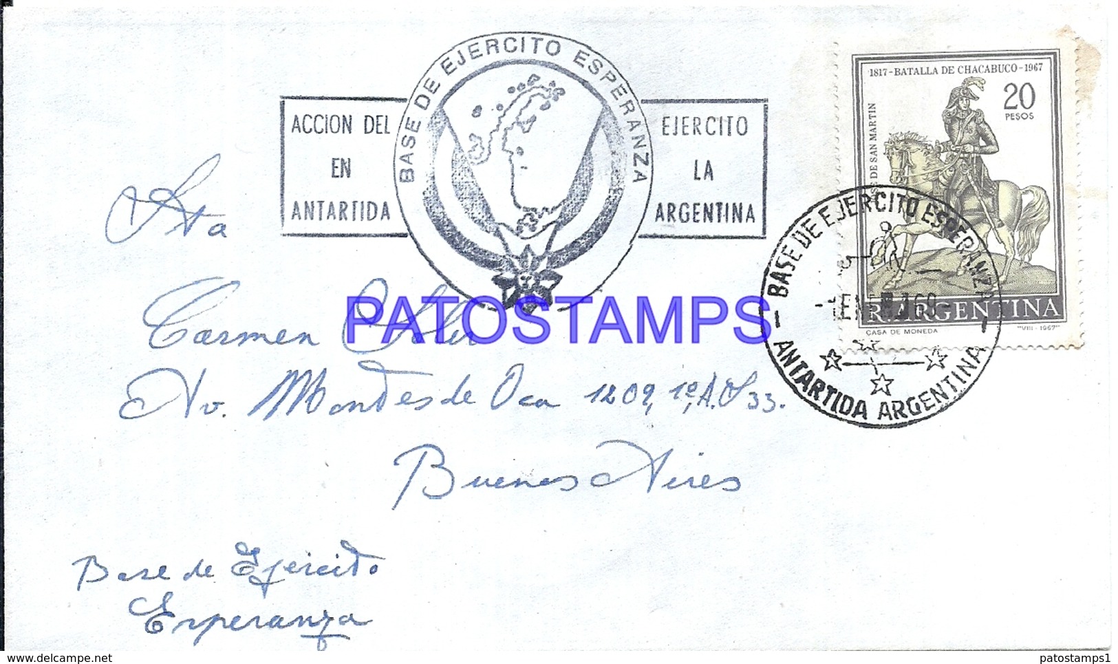 117422 ARGENTINA ANTARTIDA ANTARCTICA BASE DE EJERCITO ESPERANZA COVER 1969 CIRCULATED TO BUENOS AIRES NO POSTCARD - Sonstige & Ohne Zuordnung