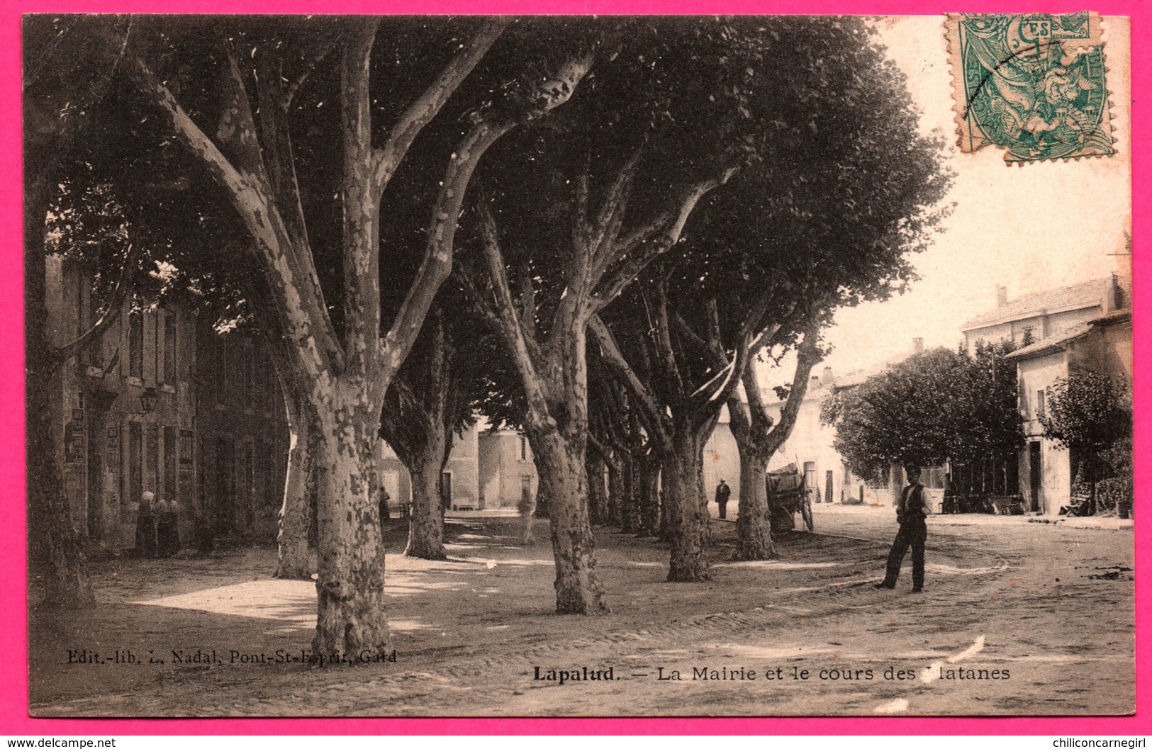 Lapalud - La Mairie Et Le Cours De Platanes - Charrette - Animée - Edit. Librairie L. NADAL - Lapalud