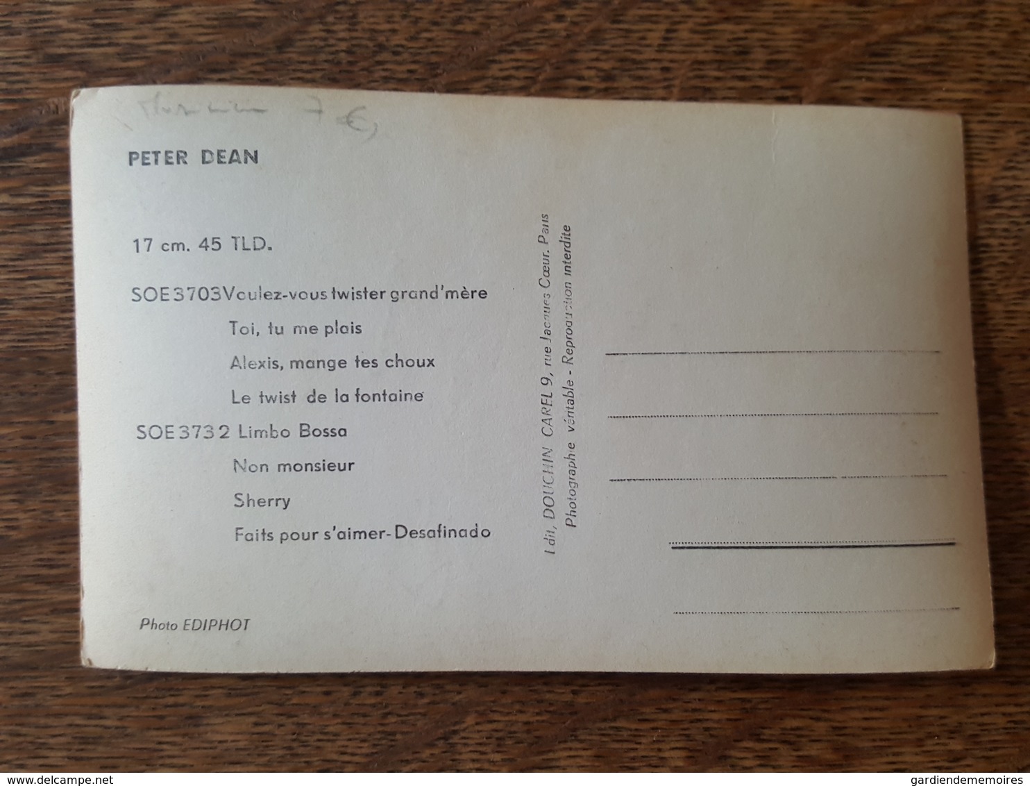 Peter Dean - Trompette Des Jeunes - Carte Avec Autographe & Dédicace - Disques Odéon - Photo Ediphot - Musik Und Musikanten