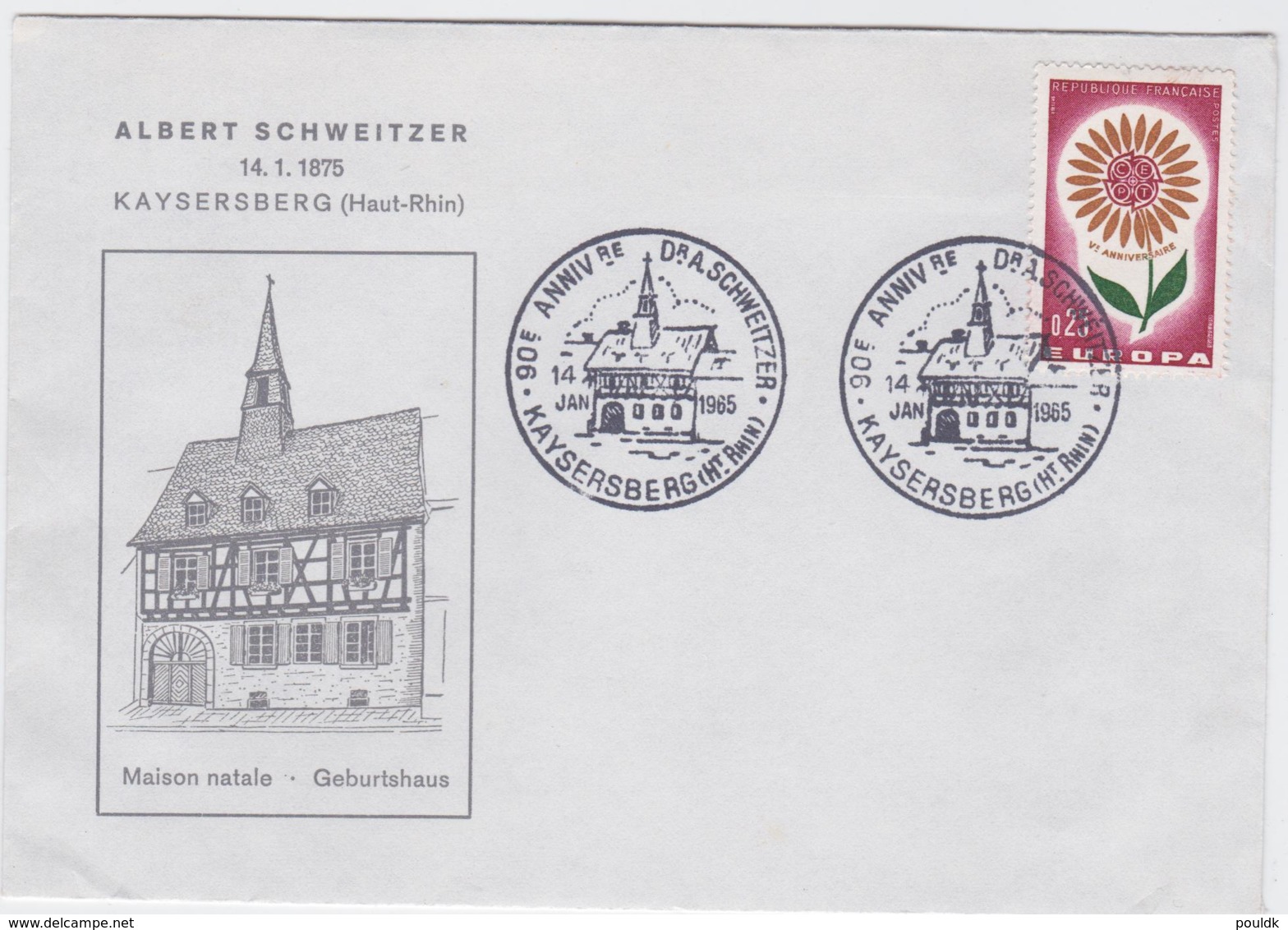 France Cover Kaysersberg 1965 90. Anniv. Albert Schweitzer (G101-4) - Albert Schweitzer