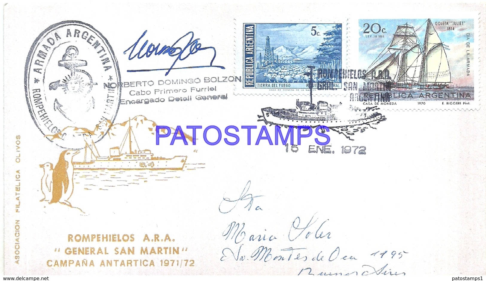 117460 ARGENTINA ANTARTIDA ANTARCTICA COVER SHIP ROMPEHIELOS GRAL SAN MARTIN 1972 CIRCULATED TO BUENOS AIRES POSTCARD - Sonstige & Ohne Zuordnung