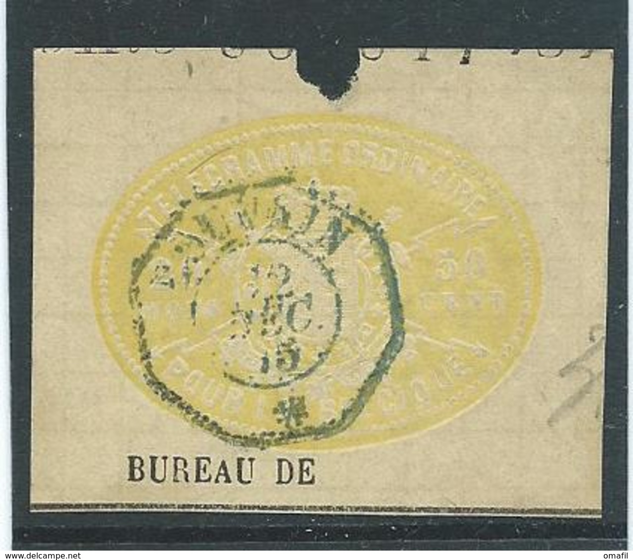 Telegramzegel 50C-20 Mots Uit Telegramdocument Gestempeld Louvain Dec.1875 - Timbres Télégraphes [TG]