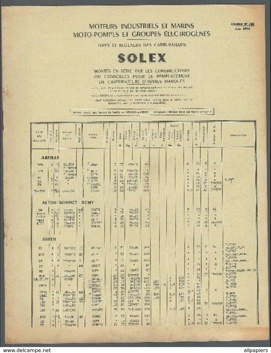 Cahier N°722 Types Et Réglages Des Carburateurs Solex Moteurs Industriels Et Marins Moto-pompes Et Groupes électrogènes - Bricolage / Technique